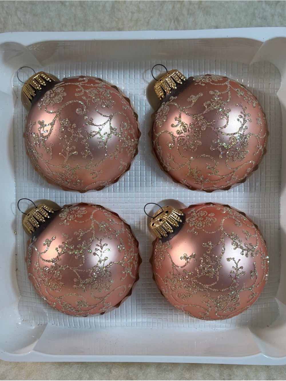 Krebs Rose Gold Glitter Vine Christmas Ornaments - Set of 4